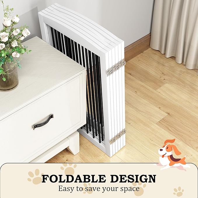 Freestanding Pet Gate with Door, Tall Dog Gate for House, Extra Wide, Pet Puppy Safety Fence, Support Feet Included, 120 Inch Wide, 6 Panels 32" Tall, White & Black