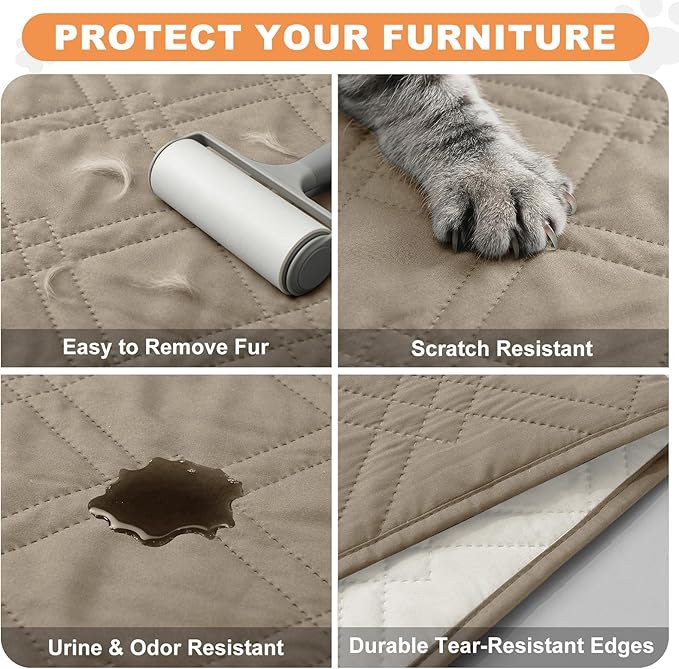 100% Waterproof Dog Couch Protector, Triple-Layer Waterproof Dog Bed Cover Pet Blanket Reversible 2-Tone Sofa Shield, Non-Slip Furniture Guard for Pets(82×92 Inch, Khaki+Off White)
