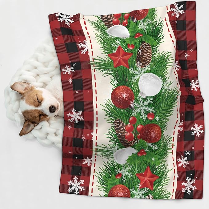 Xmas Blanket for Dog Cat - Snowflake Throw Blanket 30x20 Holiday Buffalo Plaid Pet Blanket for Couch Sofa Bed