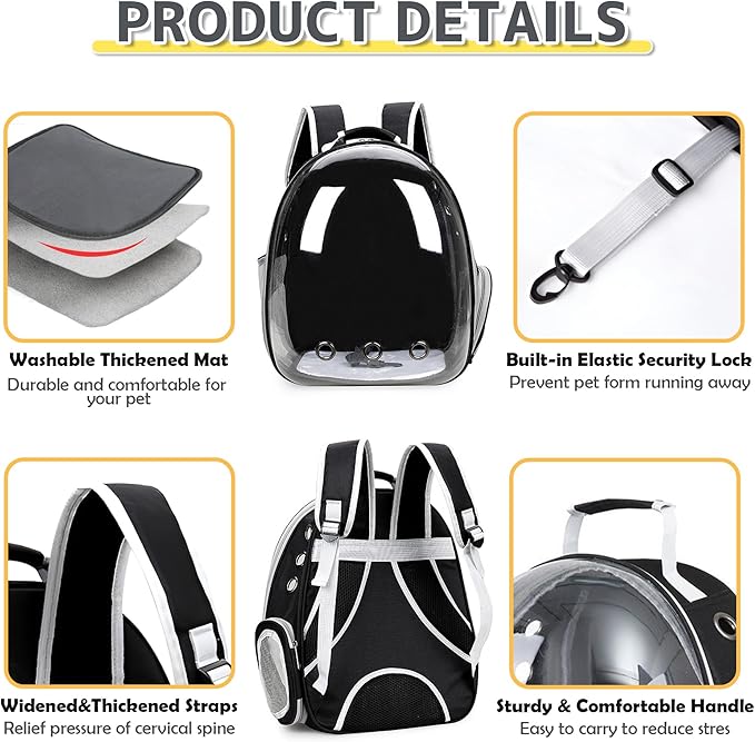 Cat Backpack Carrier Bubble Bag, Transparent Space Capsule Pet Carrier Dog Hiking Backpack, Small Dog Backpack Carrier for Cats Puppies Airline Approved Travel Carrier Outdoor Use Black