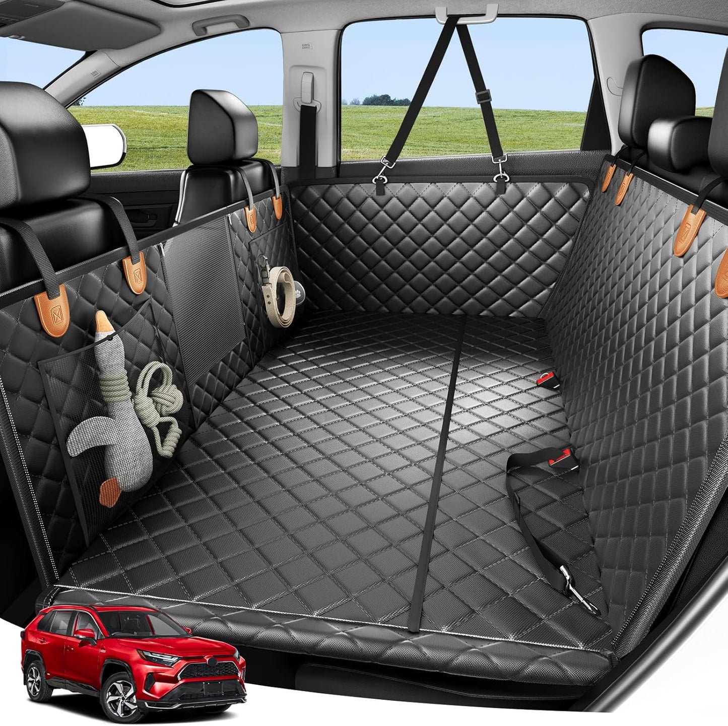Zanch 2025 Upgraded Dog Car Seat Cover, 400 lbs Heavy Duty Hard Bottom, Waterproof & Anti-Scratch Back Seat Protector, Nonslip Pet Hammock Extender for Cars, SUV, Trucks, Standard-Orange