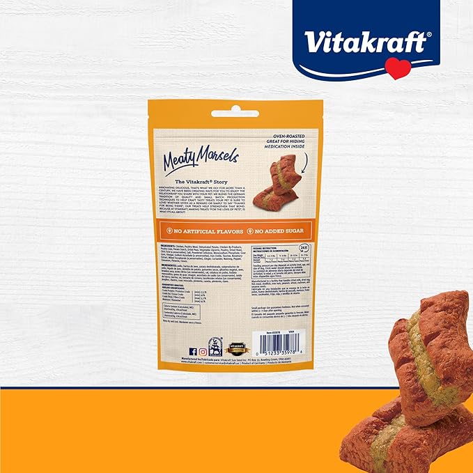 Vitakraft Meaty Morsels Soft & Chewy Dog Treats – Over 70% Meat with Meaty Filling – Meat Filling Chewy Treats for All Ages – No Artificial Colors, Flavors or Added Sugar – 4.2 oz Resealable Bag