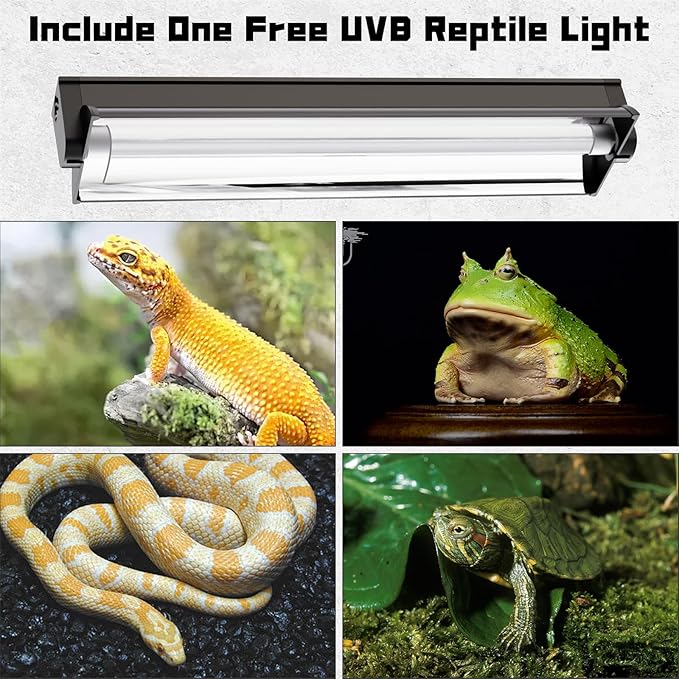 T5 UVB Reptile Lighting Fixture, UVB Light for Reptiles, 24W 10.0 UVB Lighting Combo Kit for Desert & Tropical Reptiles (Lizard, Bearded Dragon, Tortoise), 22INCH