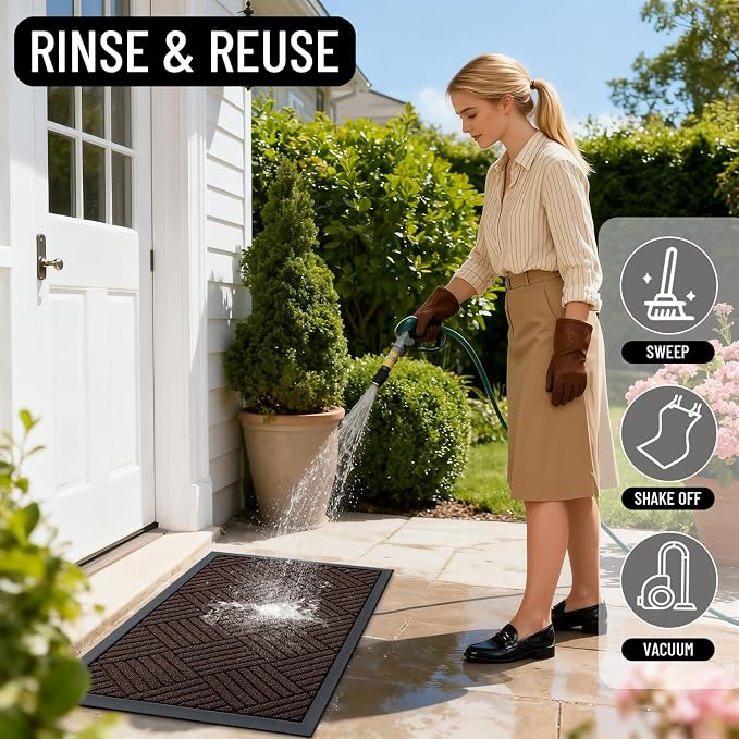 OLANLY Front Door Mat Outside Entrance 71x23, Heavy Duty Sturdy Natural Rubber