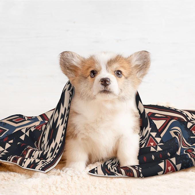 Western Blanket for Dog Cat - Tribal Throw Blanket 30x20 Ethnic Pet Blanket for Couch Sofa Bed