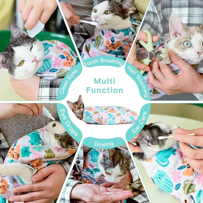 33.5" Cat Wrap for Grooming, Maximum, Self-Adherent Soft Cat Blanket for Nail Clipping, Anti-Scratch-Escape Calming Wrap, Cats Burrito Swaddle for 6-18 lbs (Funny Bear, XX Large)