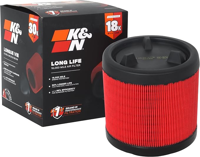 K&N Engine Air Filter: Long Life 18, 000 Mile Replacement Air Filter: Compatible