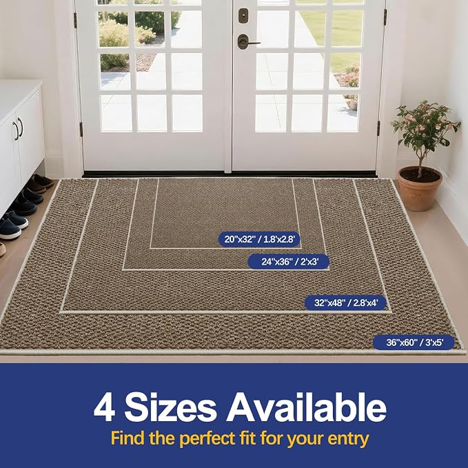 Dirt Trapping Door Mat 24x36, Taupe Faux Jute Entryway Rug | Low-Profile
