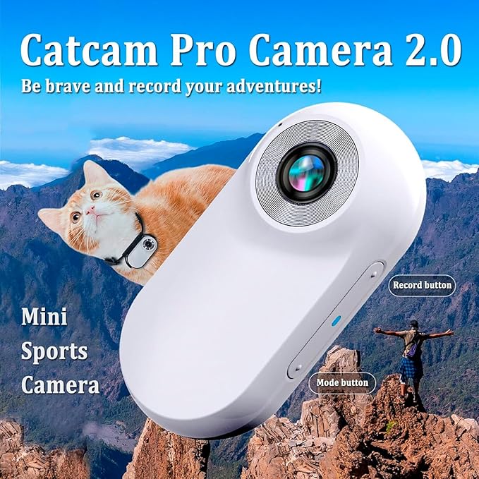 Dog Camera 2.0 Waterproof 1080p Pet Action Camera,Cat Cameras Collar Real Time Feed,Wireless Mini Sport Cam,with 32g Card (White)