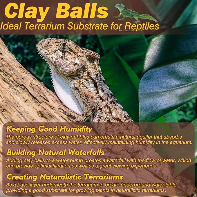 ZeeDix Reptile Substrate Leca Balls - 2LBS Organic Expanded Clay Pebbles, Bioactive Terrarium Bedding for Reptile Tank Habitat Accessories, Ideal for Bearded Dragon, Tortoise, Gecko, Snake & Frog