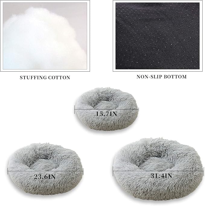 Warming Round Dog Bed for Small, Medium and Large Dogs & Cats, Short & Long Plush Pet Bed, Luxurious Faux Fur Donut Cuddler, Bolster Pet Bed & Sofa, Machine Washable 40CM 16Inch