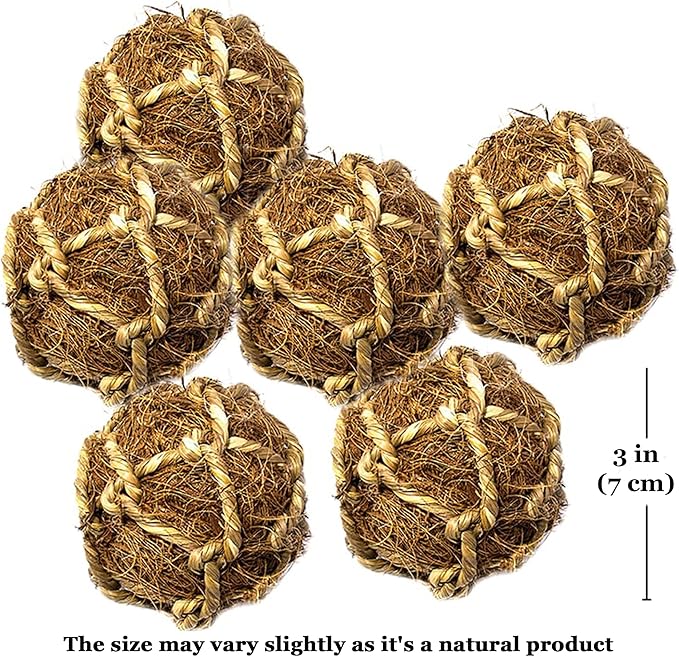 SunGrow Assorted Rabbit & Cat Chew Balls, Teething Activity Toy for Pocket Pets, Improves Dental Health, Environment Friendly, Stress Reliever (Coco Fiber, 6 Pcs)