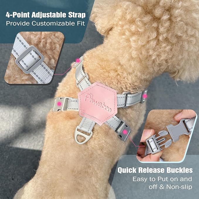 Pawaboo Small Dog Harness and Leash Set, Puppy Harness X-Frame No Pull No Choke, Dog Vest Harness Adjustable for Small Medium Sized Dogs,Soft Breathable Pet Harness for Walking Outing, L, Pink Daisy