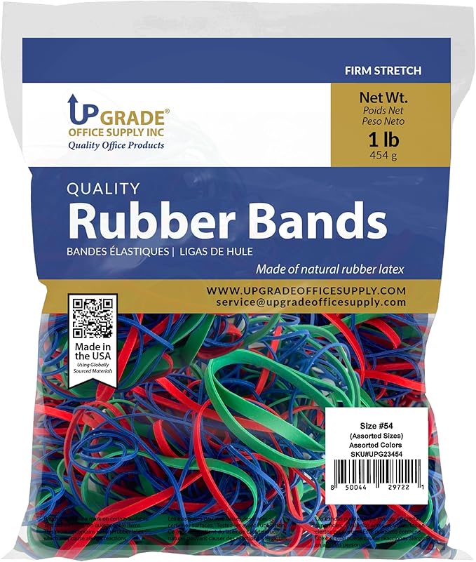 Upgrade Rubber Bands, Assorted Sizes & Colors, 1 lb 20-Pack Case, USA