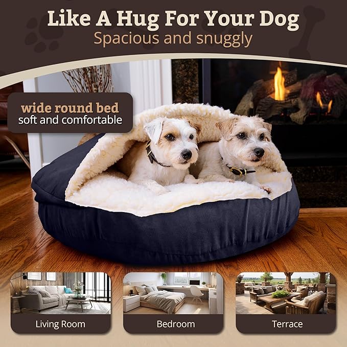 Snoozer Classic Poly-Cotton Cozy Cave Pet Bed, Small, Navy
