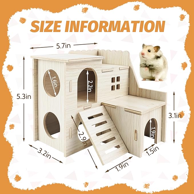 Hamster House, Tiny House with Slide House, Double-Decker Hut, Hamster Cage Accessories, Small Animal Habitat Decor for Small Hamster