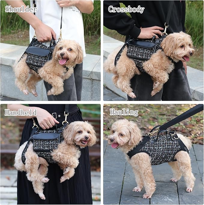 Dog Lift Harness Backpack for Small Dogs, Adjustable Straps Dog Sling Carrier for Hiking, Travel, Outdoor – Black Medium