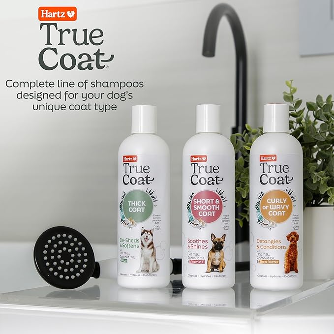 Hartz True Coat Thick Coat Dog Shampoo, 5 in 1 De‑Sheds & Softens with Oat Milk, Coconut Oil & Aloe, 16 oz