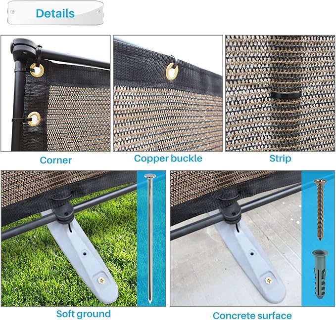 Patio 6' x 50' Outdoor Privacy Screen Freestanding Temporary Fence Panels Net Cover with Metal Poles for Outside Backyard Pool Garden Air Conditioner Fencing, Brown