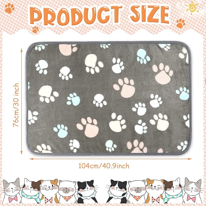 Tatuo 4 Pcs Dog Blanket for Pet Cat Blankets Indoor Puppy Teething Stuff Toys Paw Print Fleece Soft Blanket Sleep Mat for Guinea Pig Cage(Dark Gray,X-Large(41 x 30 Inch),Square)