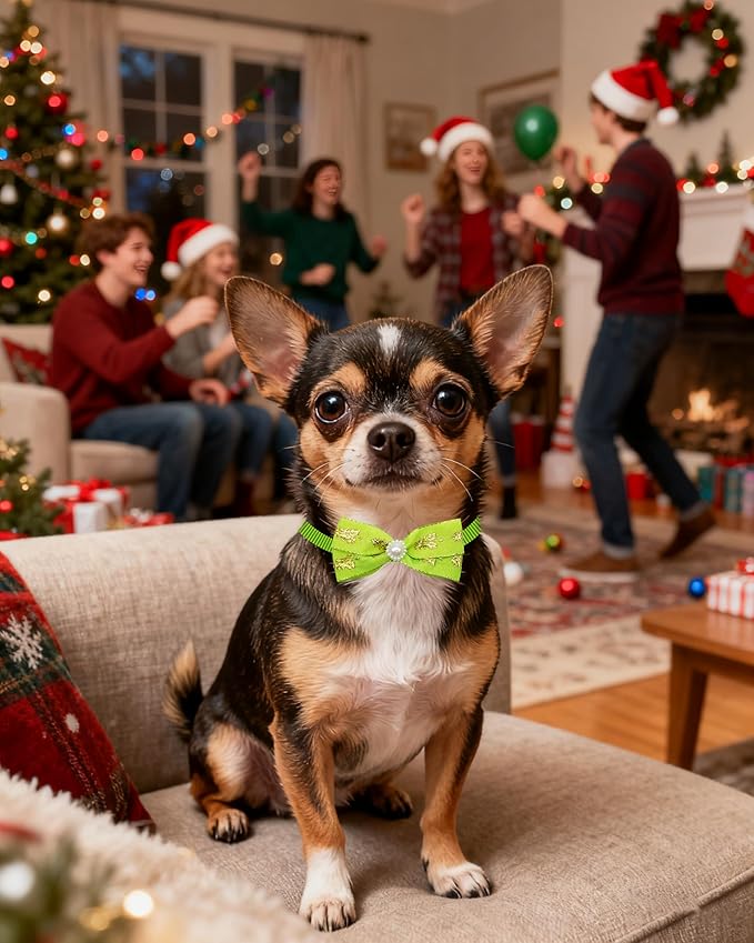 PET SHOW 50pcs Pack Bulk Christmas Small Dogs Bow Ties Collar Costume Cute Cats Adjustable Bowties Neckties Xmas Pet Grooming Accessories Assorted Randomly