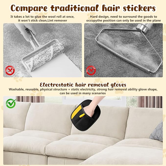 Pet Hair Removal Gloves, Pet Hair Remover Electrostatic Gloves for Cats & Dogs, Washable and Reusable Cat Hair Remover for Cat Beds, Bed Sheets, Sofas, Clothes, Carpets, Curtains (3pcs)