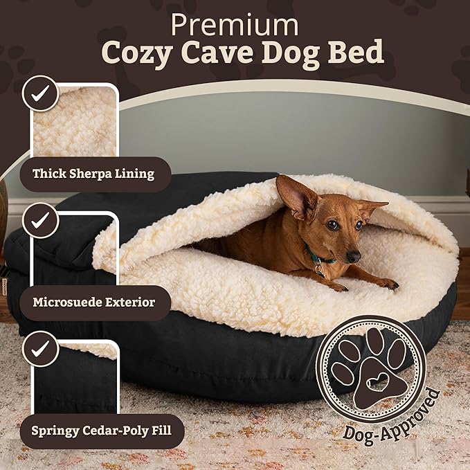 Snoozer Luxury Microsuede Cozy Cave Pet Bed, Extra Large, Black