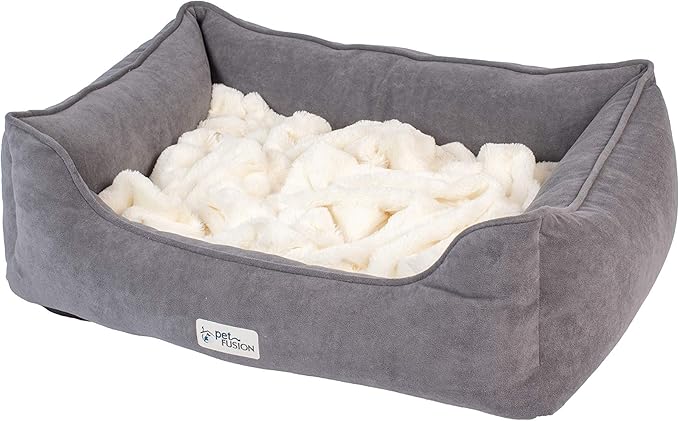 PetFusion Calming Cuddler Dog & Cat Bed | Anti-Anxiety Dog Bed for Small Dogs; Cats | Loose Blanket Promotes Burrowing (Dogs) & Kneading (Cats) | CertiPUR-US Memory Foam |