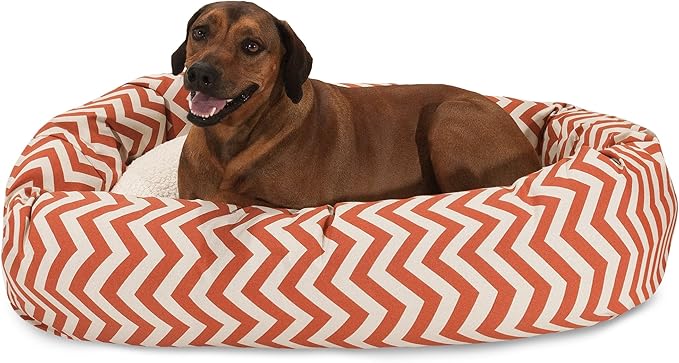 Majestic Pet 52 Inch Chevron Sherpa Calming Dog Bed Washable – Cozy Soft Round Pet Bed with Spine for Head Support - Fluffy Donut Bed 52x35x11 (inch) – Round Pet Bed X- Large - BURNT ORANGE