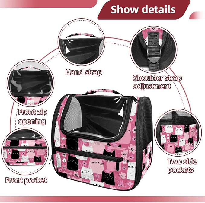 Cute Cats Pink (2) Cat Carrier Backpack,900D Wear-Resistant Oxford Fabric, Dog Carrier Cat Backpacks Suitable for Travel