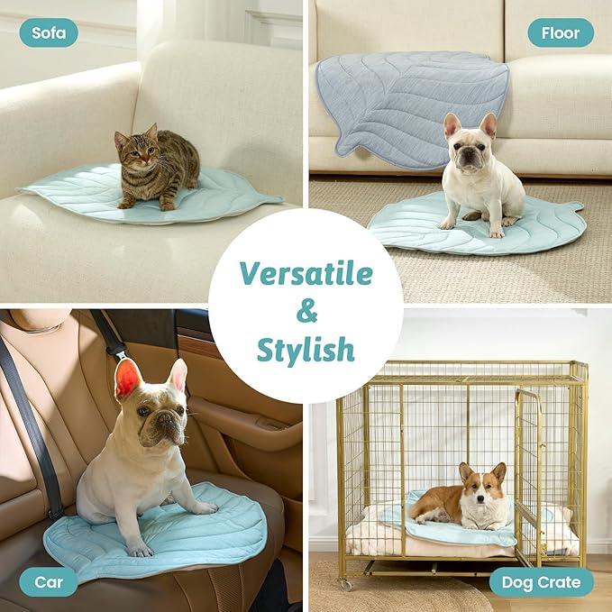 Dog Cooling Mat, Q-Max > 0.4 Leaf Shaped Pet Pad, Liquid Pee Proof Summer Mat for Cats, Washable Sleep Blanket for Bed Couch Floor Indoor, 27x23 inch, Green