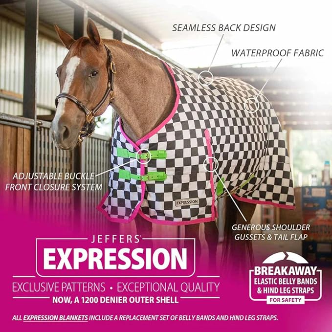 Jeffers Expression 1200 Denier Standard Neck Turnout Sheet, Skater Cowgirl, 87"- Waterproof, Breathable Horse Sheet with 0g Polyfill, No Insulation - Ideal Protection for Wind & Rain, Light Weight