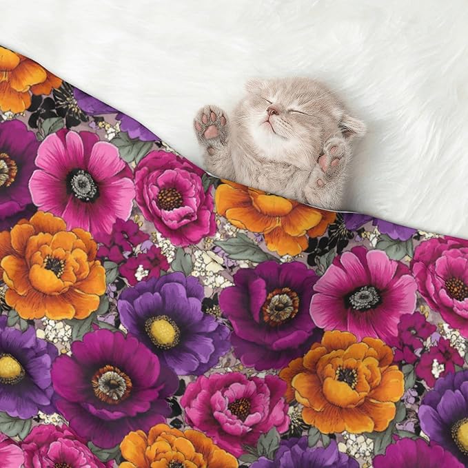 Waterproof Dog Blanket Soft Pet Blanket for Puppy Cat, Fleece Cat Throw Blankets for Furniture Bed Couch Sofa Reversible - Retro Florals Purple 4