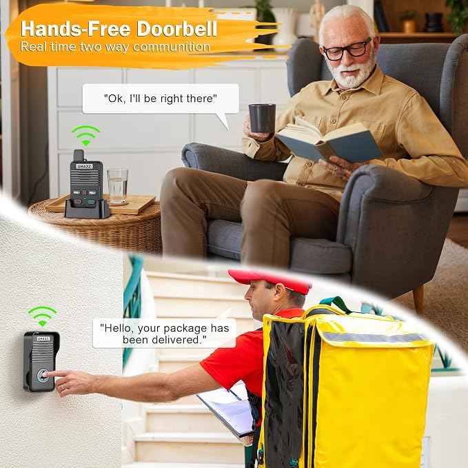 Wireless Doorbell, Full Duplex Doorbell Wireless, 1000ft Long Range, Hands-Free