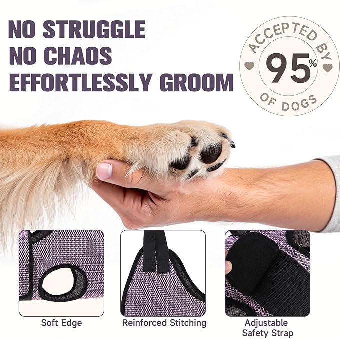 PAWCHIE Dog Grooming Hammock Harness for Dogs & Cats with Pet Nail Clipper Trimmer- Breathable Cat Hanger Sling for Trimming Clipping Nails-Dog Hammock Restraint Bag for Small Medium Large Dog, Pink S