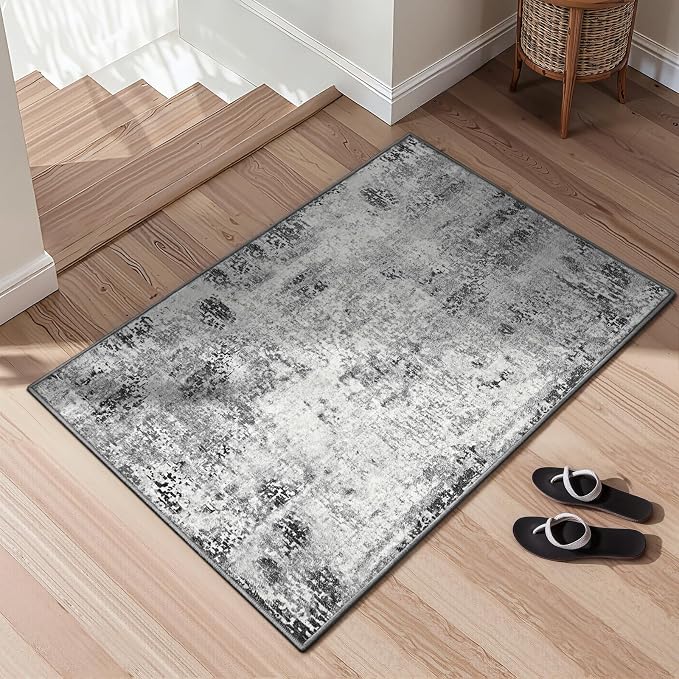 2x5 Grey Rug Runners for Hallways Kitchen Runner Rug Non Slip Washable Black