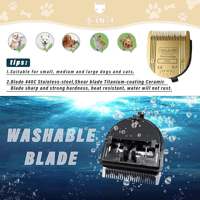 5-in-1 Replacement Clipper Blade, Detachable & Adjustable Dog Grooming Blade Compatible with Wahl Arco, Bravura, Chromado, Creativa, Figura, Motion & SuperGroom (Gold 2 Pack)