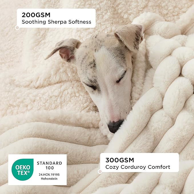 Bedsure ComfyFleece Orthopedic Dog Bed with Waterproof Dog Blanket for XL Dogs, Cream