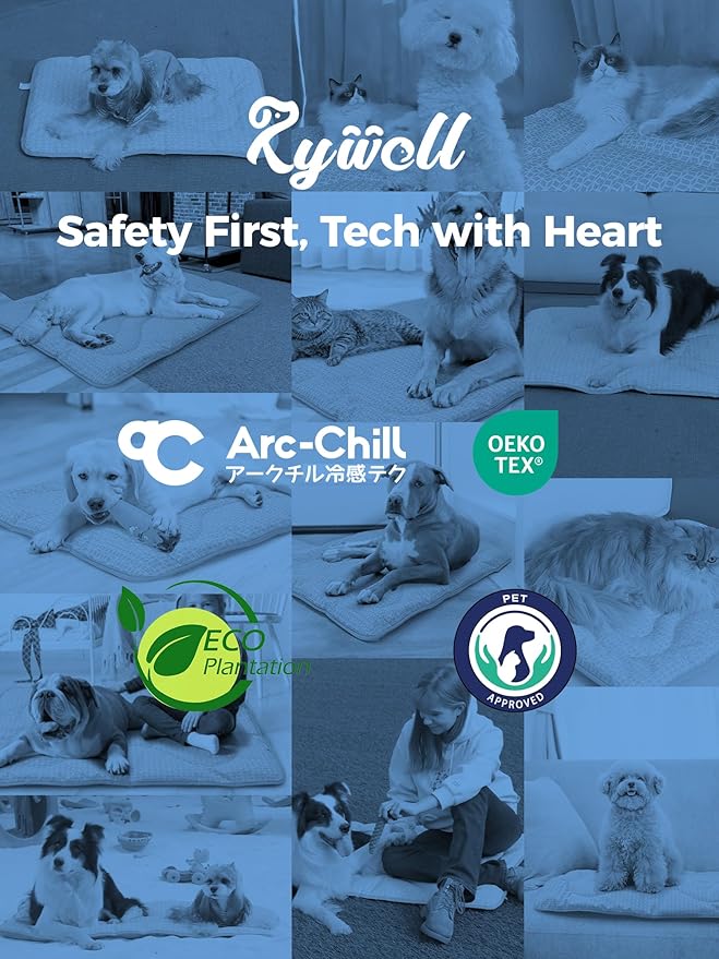 Rywell Dog Cooling Mat, 30”x20” Super Thick & Reversible Cooling Mat for Dogs, Arc-Chill 3.0 & PCM for Long-Lasting Cool and Color-Changing (Q-Max > 0.5), All-Season Use & Portable for Travel