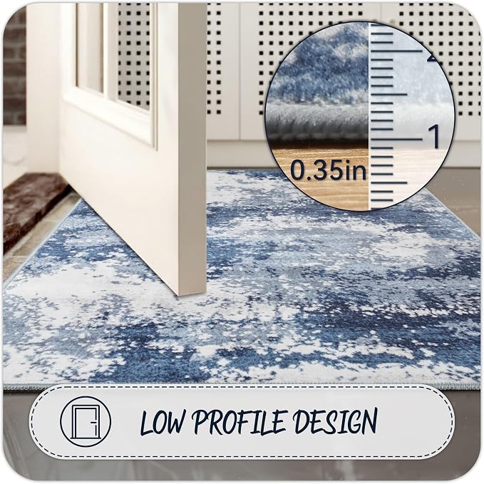 Entryway Rug 2x3 Blue Door Mat Indoor Entrance 24x36, Washable Small Throw Rugs