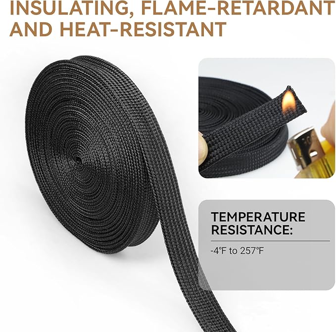 Polyamide Cable Sleeve, 10ft Flexible Expandable Braided Sleeving, Cable Management Sleeve for TV Computer Office Home Entertainment (Black, 5/8")
