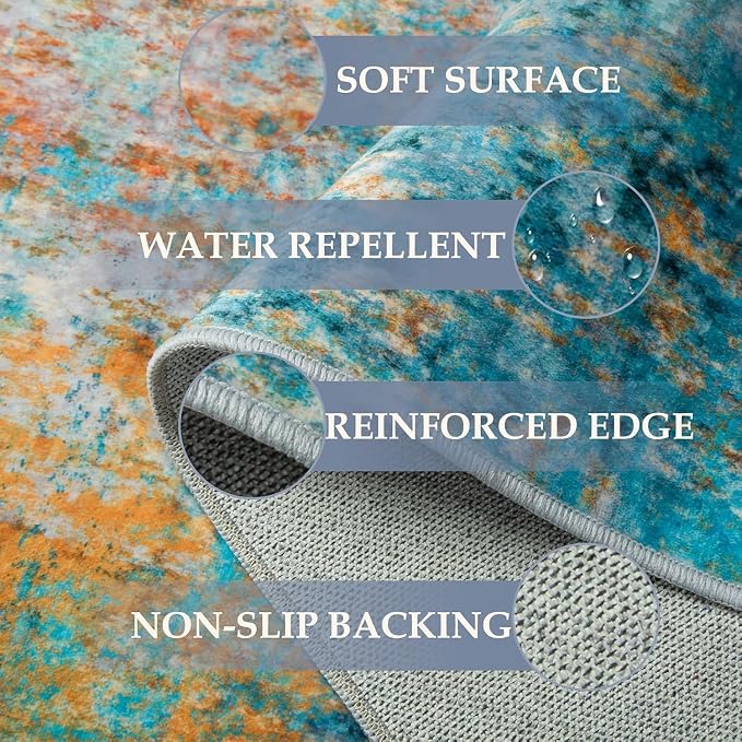 RELEANY Washable Area Rugs 2'x6' Non-Slip Modern Abstract Soft