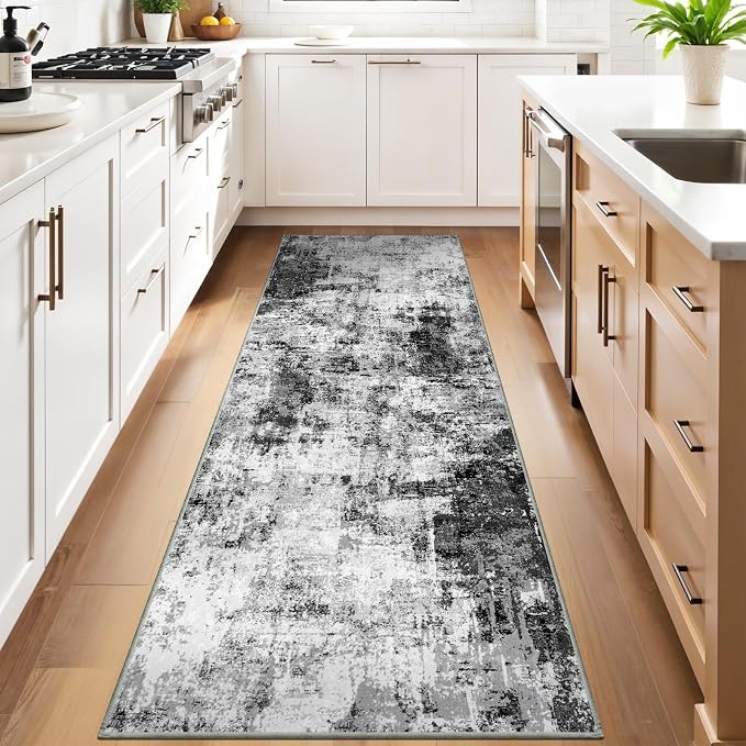 3x10 Washable Runner Rugs for Hallway: Easy-to-Clean Abstract Runners for