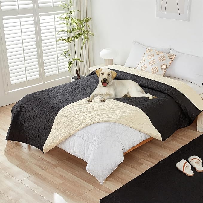 GIBZ Water Resistant Dog Bed Blanket Cover Large Anti Slip Pet Furniture Protector Washable Cat Quilted Mat for Couch, Black, 100x127cm