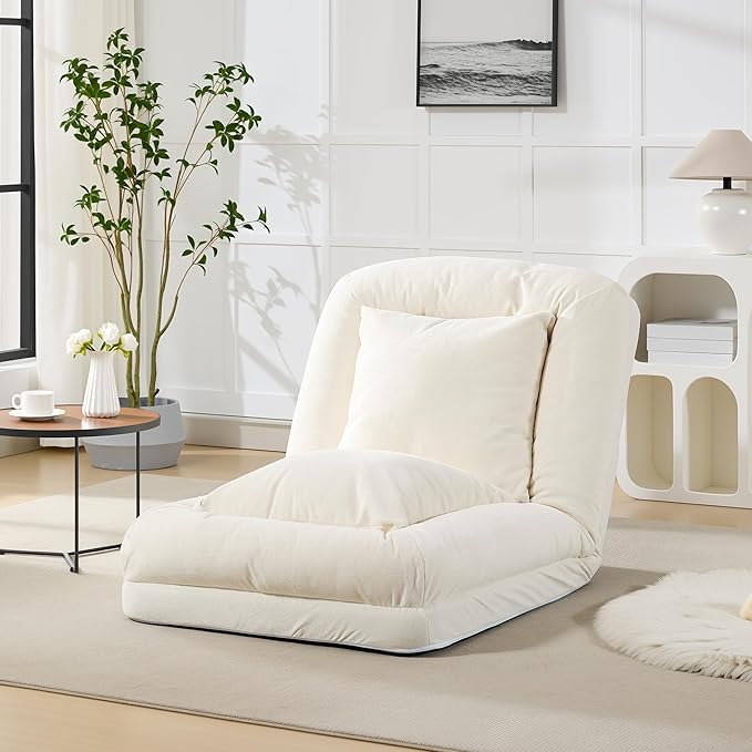 GarveeHome Human Dog Bed for Adult, Comfy Lazy Sofa Bed with 2 Pillows & 5 Adjustable Position, Chenille Upholstered Lounge Chair for Living Room Bedroom Beige