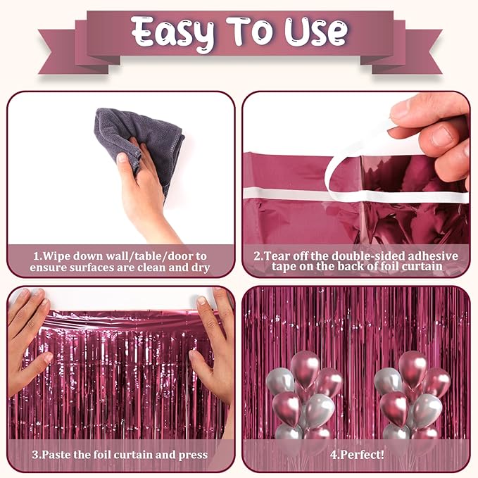 3 Pack 3.3 x 8.2 ft Burgundy Foil Fringe Backdrop Curtains, Tinsel Streamers Party Decorations, Fringe Backdrop, Door Shimmer for Graduation, 70s, 80s, 90s Party