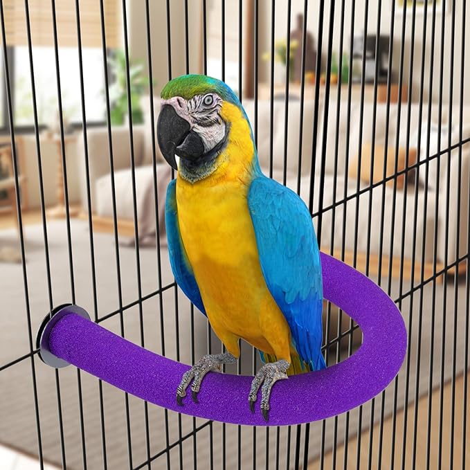 Rypet U Shape Parrot Perch Stand Toy for Paw Grinding Clean Stick Exercise, Rough-Surfaced Quartz Bird Perch Standing Cage Accessories for for Small Parakeets Cockatiels Conures Macaws (Purple XL)