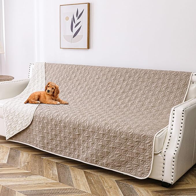 Waterproof Couch Cover for Dogs Washable, Reversible Dog Bed Blanket Pet Sofa Furniture Protector(52x82 Inch, Cream+Khaki)