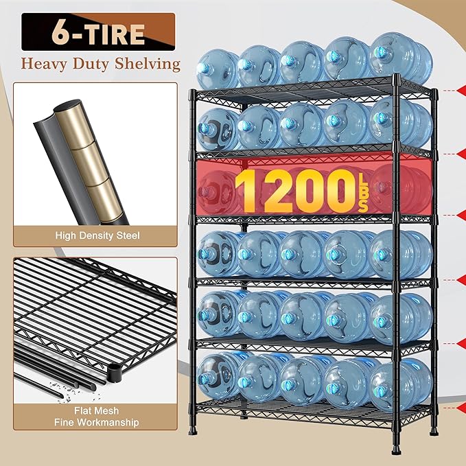 REIBII 71" H Metal Shelves 6 Tier Storage Shelves 1200LBS Adjustable Shelving Units and Wire Shelving Unit Storage Rack Shelf Metal Shelving, 71" H x 29" W x 14" D