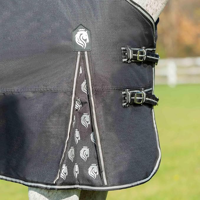 Equinavia Norse Lightweight 100g Fill Horse Rain Blanket | Waterproof Turnout Sheet - Black - 66 in - Black - 69 in